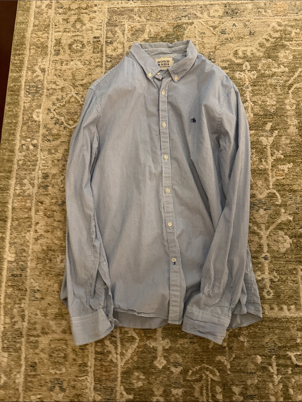 Scotch & Soda Light Blue Micro-Stripe Button-Down Shirt